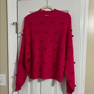 Crosby by Mollie Burch Pink Puff Sleeve Sweater with Red Balls Size XS